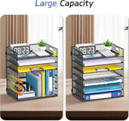 2 Pack 7 Tier Paper Organizer - Mesh Desktop File Holder with Handles for Office School Desk, Black