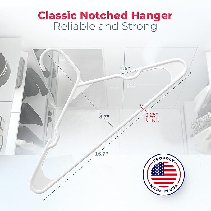 Neaties Plastic Hangers 45 Pack – Made in The USA – 6lb Capacity Standard Clothes Hangers with Notches and Reinforced Edges for Dresses, Lingerie, Shirts, Pants, and Jackets – Gray