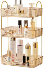 3 Tier Bathroom Organizer Countertop Makeup Perfume Tray Skincare Organizer for Bathroom Dresser Vanity (Gold)