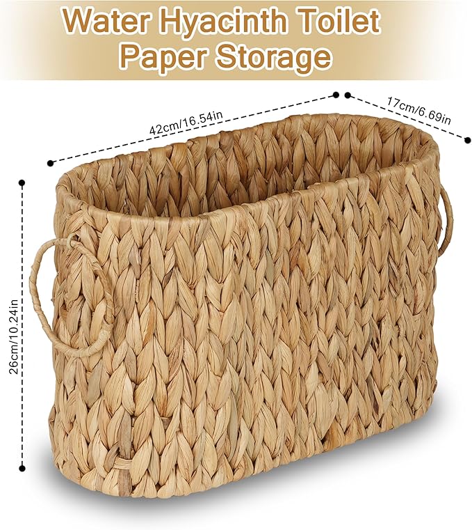 efluky Toilet Paper Storage Basket, Water Hyacinth Slim Toilet Paper Holder- Holds Up to 9 Mega Rolls, Home Bathroom Decor Organizer
