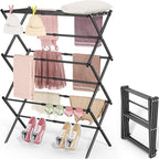 APEXCHASER Clothes Drying Rack, 3-Tier Laundry Drying Rack for Clothes, Expandable Metal Clothing Dryer, Collapsible Towel Rack, Air Drying Rack, Black