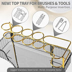 Upgraded 2-Tier Corner Bathroom Countertop Organizer – Spacious Storage for Makeup, Skincare & Perfumes, Built-in Brush Holder Fits Vanity/Dresser/Bsthtub (Slate Gray)