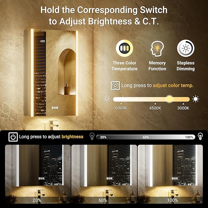 54x30 Lighted Medicine Cabinet Mirror with Lights & Smart Night Lamp -Surface or Recessed Medicine Cabinet with Outlet & Clock,Fogless Dimmable LED Storage Mirror,Built-in Sensor Light