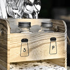 Ikee Design 2 Piece Set Wooden Utensil Caddy with Handles,Includes Free Salt Pepper Shaker,Silverware Caddy for Countertop,Party and Kitchen,Spoon and Fork Holder,Picnic Cutlery Holders,Oak Color