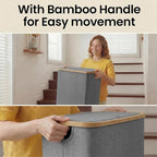 efluky Slim Laundry Basket with Lid, Narrow Laundry Hamper with Removable Bag, Skinny Dirty Clothes Basket with Bamboo Handles for Bathroom, Bedroom & Laundry Room, 65L Grey