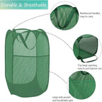 BATTOO Deluxe Strong Mesh Pop up Laundry Hamper Basket with Side Pocket for Laundry Room, Bathroom, Kids Room, College Dorm or Travel Green