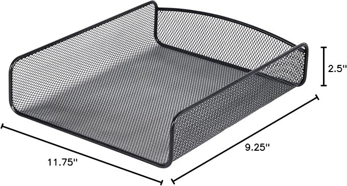 Safco Onyx Mesh Single Tray Desktop Organizer | Heavy Duty Steel | Powder Coat Finish | 11.75 x 9.25 x 2.5" | Office Supplies Organizer | Letter Trays & Stacking Supports | Black
