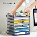 2 Pack 7 Tier Paper Organizer - Mesh Desktop File Holder with Handles for Office School Desk, Black