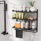 Over The Toilet Storage, 23.8" Lx8.46 Wx23.8 H, 3-Tier Adjustable Metal Bathroom Organizer Expandable Over Toilet Storage, Floating Heavy Duty Bathroom Storage, Space Saver w/Hanging Rod-Black