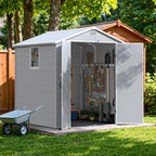 Devoko 6x6 FT Plastic Outdoor Storage Shed with Floor, Resin Garden Shed with Lockable Door and Window, Waterproof Outside Tool Storage Shed for Patio, Garden, Backyard, Light Gray