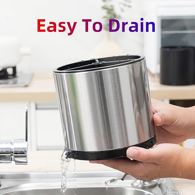 Kitchen Utensil Holder Extra Large 360°Rotating For Counter Organizer Stainless Steel Storage Cooking Silverware Caddy 3 Compartment Flatware Spoon Spatula Tool Cutlery Container