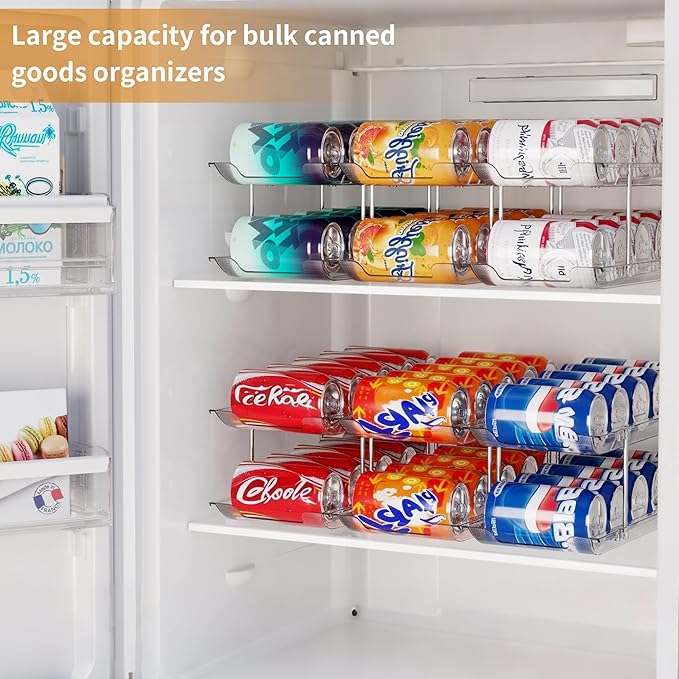 Can Organizer For Pantry Canned Food Goods Organizer For Cabinet Clear Automatic Rolling Can Storage Organizer Pantry Holders Rack, Holds Up to 36 Cans