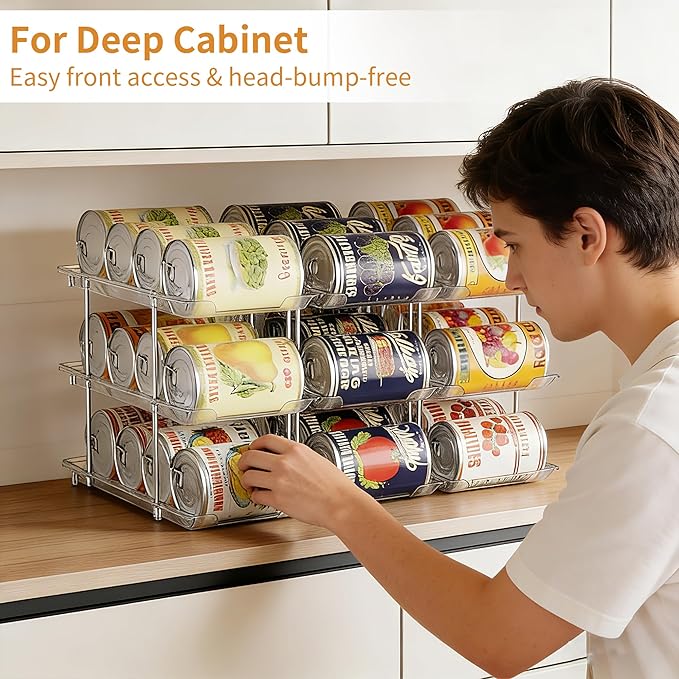 Can Organizer For Pantry Canned Food Goods Organizer For Cabinet Clear Automatic Rolling Can Storage Organizer Pantry Holders Rack, Holds Up to 36 Cans