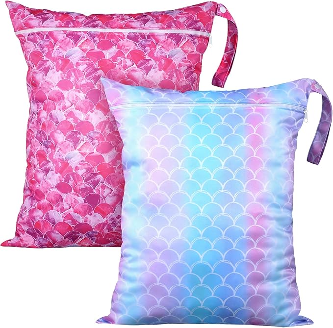 Shappy 2 Pcs Large Travel Laundry Bag Washable Waterproof Wet Dry Large Dirty Clothes Bag Bathing Workout(Mermaid Style)