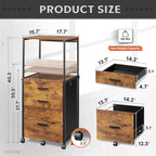 DEVAISE 3 Drawer File Cabinet with Adjustable Shelves, Rolling Wooden Filing Cabinet Mobile Printer Stand for Home Office, Rustic Brown, 15.7" D x 17.7" W x 40.3" H