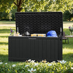 Greesum 90 Gallon HDPE Outdoor Storage Box - Waterproof, Large Capacity Deck Box for Patio, Yard, Garden Tools, Black