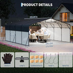 20x20FT Metal Carport w/Led Light,Outdoor Portable Car Garage,Removable PE Sidewalls,Reinforced Base & Galvanized Steel Roof, Outdoor Car Port Canopy Shelter for Boats, Full-Sized Pickup Trucks