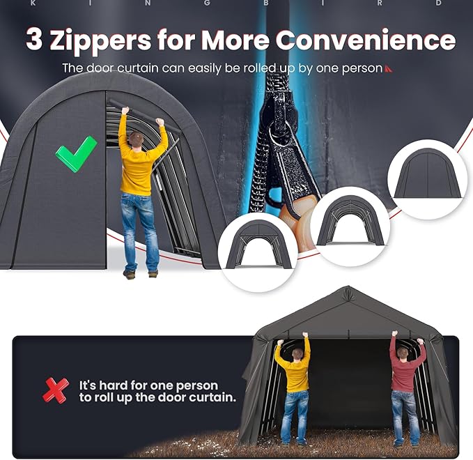 KING BIRD 12' x 20' Oval Pipe Heavy Duty Carport with Roll-up Ventilated Windows for SUV, Full-Size Truck and Boat, Round Style Anti-Snow Car Canopy Outdoor Boat Shelter with Reinforced Ground Bars