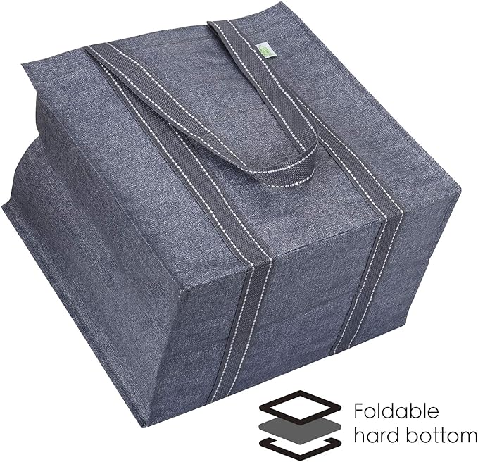VENO 4 Pack Reusable Grocery Bags, Heavy-Duty Shopping Bags with Handles, Bags for Shopping Cart with Hard Bottom to Stand Upright, Foldable, Multi-Purpose(Gray, 4 Pack)
