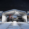 20x20FT Metal Carport w/Led Light,Outdoor Portable Car Garage,Removable PE Sidewalls,Reinforced Base & Galvanized Steel Roof, Outdoor Car Port Canopy Shelter for Boats, Full-Sized Pickup Trucks