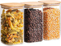 ComSaf 1.4 Qt Glass Storage Containers with Lids, Glass Jars with Lids, Clear Food Storage Jar, Square Canister Set of 3, Pantry Organizers and Storage for Flour Oat Pasta Tea Cookie Coffee Bean
