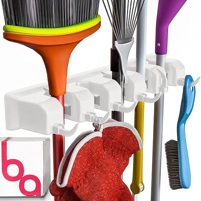 EXTRA GRIP Mop & Broom Holder Wall Mount - Wall Hanging Garden Tool & Utility Closet Organizer, Mop & Broom Hook, Broom Hanger Wall Mount, Mop Broom Organizer, Wall Mounted Broom Rack Mop Storage