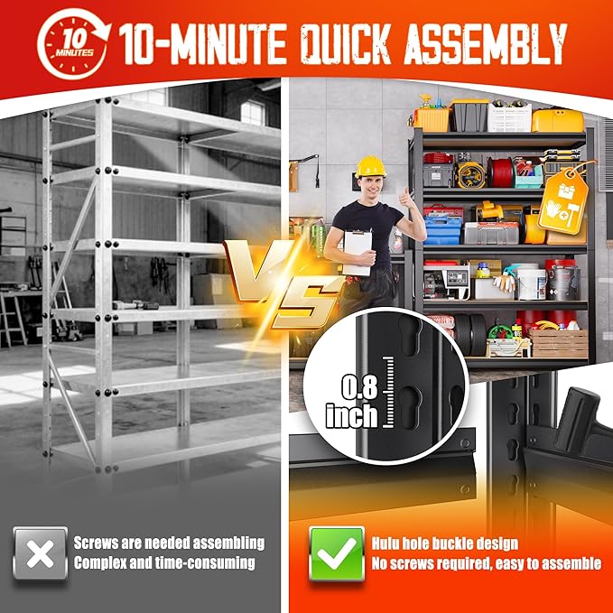 Garage Shelving-2050 lbs 5 Tier Storage Shelves,Adjustable Heavy Duty Metal Shelving Unit and Storage Large Rack,Utility Steel Shelf for Warehouse Industrial Pantry Basement -78"x45"x20",Black