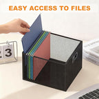 Piskyet Wooden Hanging File Organizer for desk, Metal Mesh File Folder Organizer Crate Cabinet Storage Box with Handle for Home Office Desk,Letter - Size,Black