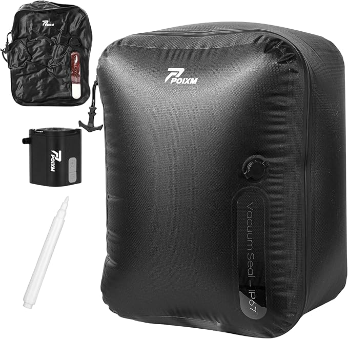 Vacuum Bags for Travel with Wireless Pump, 180° Open Zipper, IP67 Waterproof, Reusable Space Saver Compression Bags for Backpack, Suitcase, Home Storage(1 Pack + Pump)