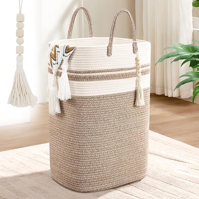 Woven Laundry Basket for Clothes, 100 L Large Rectangle Laundry Hampers, Nursery Storage Basket for Toys, Tall Dirty Clothes Hamper for Bedroom Aesthetic, Bathroom, Laundry Room