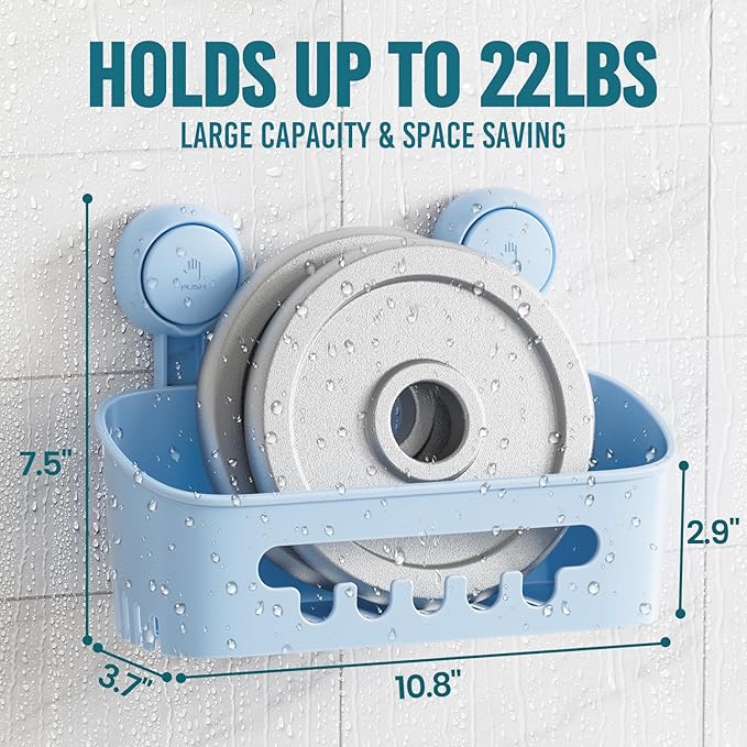 TAILI Shower Caddy Suction Cup 2 Pack, Heavy Duty Bathroom Organizer, Removable Shelves for Inside Shower, Shampoo, Waterproof Suction Plastic Storage for Bathroom Accessories Holder, Blue