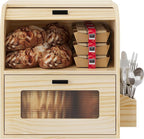 TQVAI Roll Top Bread Box for Kitchen Countertop, Keep Fresh Longer, Easy to Maintenance, Double Layer Vintage Wooden Breadbox with Window for Homemade Bread, Sandwich Loaves, Baked Goods (Wood Color)