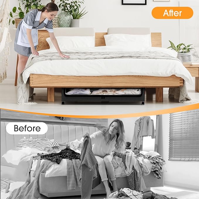 Under Bed Storage with Wheels 1Pack Storage Containers with Clear Window&Label Under Bed Drawers Rolling Under Bed Storage for Clothes,Shoes, Blankets (30.71 x 16.93 x 6.69 in, Black)