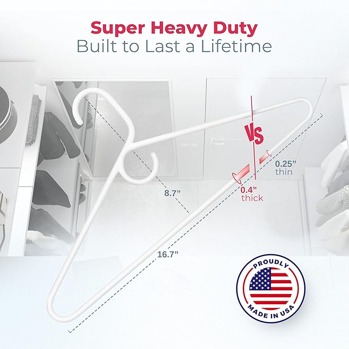 Neaties Super Heavy Duty Clothes Hangers 50 Pack (54 Count) – Made in the USA - 10lb Capacity, Thick Plastic Hangers for Pants, Coats, Jackets, Jeans and Adult Clothing – White & Mint