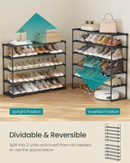 SONGMICS Shoe Rack, 10-Tier Shoe Organizer, Metal Storage Shelf, Upright or Upside Down, for 44-55 Pairs, for Entryway, 11.8 x 36.2 x 68.1 Inches, Black ULSA011B01