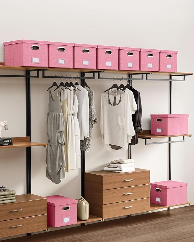 Oterri File Organizer, File Box, File Cabinet for Letter File Folder Storage, Portable Storage Bins with Lids for Office/Decor/Home, 1 Pack, New-pink-Box only