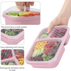 4 Pack Bento Lunch Box Set 3 Compartment Food Storage Containers Wheat Straw Meal Prep Lunch Box Plastic Food Storage Containers, Microwave and Dishwasher Safe (light colour)