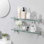 KES Glass Shelf for Bathroom, Floating Glass Shelves for Wall, 20 Inch Tempered Glass Shelf 2 Pack with Rustproof Stainless Steel Brackets Wall Mounted Brushed Finish, A2021-2-P2