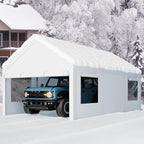 Nuturelly 10x20 FT Carport,Heavy Duty Carport Canopy with Roll-up Windows, Portable Garage with Removable Sidewalls & Doors, Car Canopy with All-Season PE Tarp for Car, Truck, Boat(White)