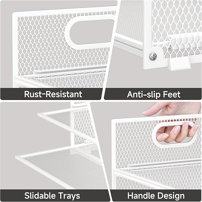 Paper Organizer for Desk with Handle, 6-Tier Metal Mesh File Organizer | Stackable Letter Tray for Office Documents & Stationery Storage