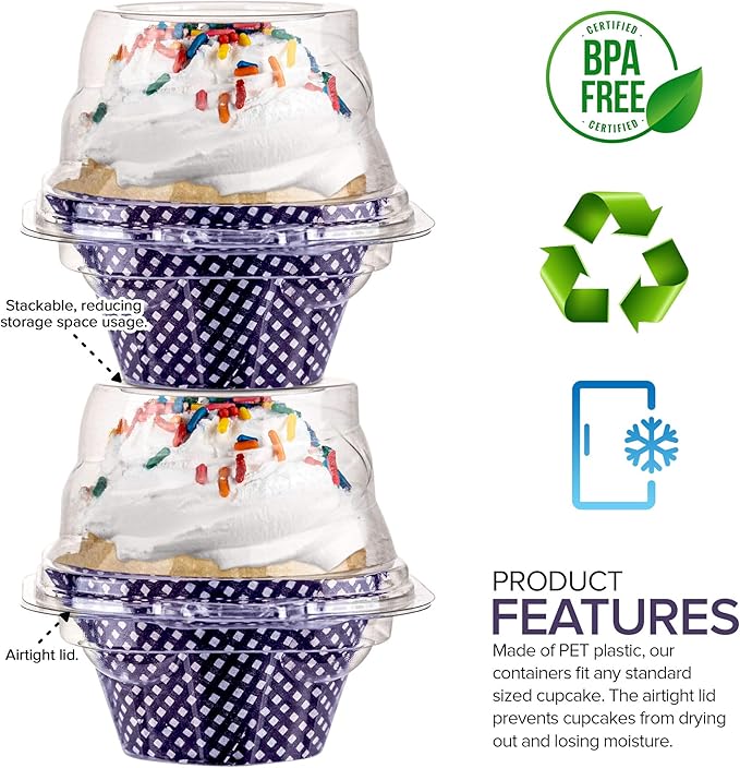 Stock Your Home Individual Plastic Cupcake Containers Disposable with Connected Airtight Dome Lid (1000 Count) Clear Single Cupcake Container, BPA Free