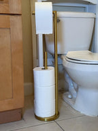 Toilet Paper Holder - Free Standing Gold Toilet Paper Roll Holder with Weighted Base - Stainless Steel Bathroom Tissue Paper
