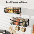 Orimade Shower Caddy Basket Shelf Storage Rack, No Drilling Wall Mounted Adhesive Rust Proof Stainless Steel Shower Organizer with 5 Hooks for Bathroom, Black 2 Pack