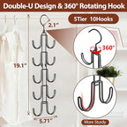10-Hook Hat Hangers for Closet, Stainless Steel Hat Organizer, Collapsible Hat Holder, 360° Rotating Cap Rack, Space Saving Hat Storage for Baseball Caps