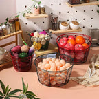 Colorful Metal Mesh Wire Egg Collecting Basket with Handle Portable Garden Vegetable Fruit Storage Lightweight Hanging Collector for Farmhouse Gathering Kitchen Picnic (Black, Large - 12")