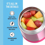 THERMOS FUNTAINER Insulated Food Jar, 10 Ounce, Kid Friendly Food Jar with Foldable Spoon, Pink