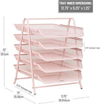 Mind Reader 5-Tier Paper Tray Organizer, Vertical Desktop File Storage Rack, Office, Metal Mesh, Pink