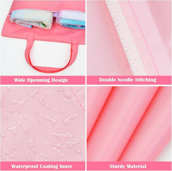 Fiodrimy 2 Pcs Large Travel Laundry Bags - Washable Waterproof Wet Dry Bags for Dirty Clothes, Swimsuits, Workout & Gym Clothes - Pink & Blue