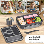 Bento Box Adult Lunch Box Kids,Lunch Containers for Adults/Kids/Toddler,5 Compartments Bento Lunch Box with Sauce Vontainers,Microwave & Dishwasher & Freezer Safe,BPA-Free (Dark Gray)