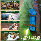 TECEUM Rope – 90 Feet x 3/8 Inch (10mm) – Sky Blue – Strong All-Purpose Utility Rope – Camping, Crafting, Flag Pole, Indoor & Outdoor – Polypropylene Nylon Poly Lightweight Diamond Braided Cord
